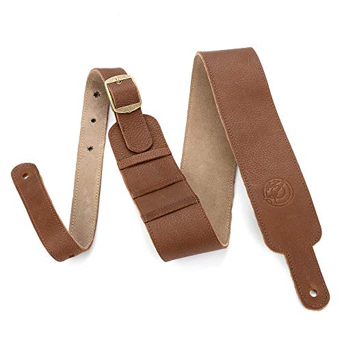 Rinastore Full Grain Leather Guitar Strap, Ultra Soft 2.4" Wide Suede Backing For Bass, Electric & Acoustic Guitars, Pure Brown