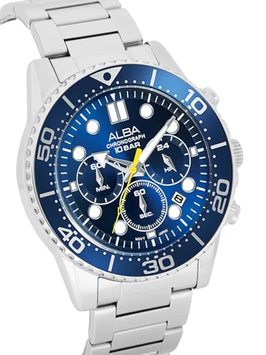 ALBA Stainless Steel Men Analog Wristwatch At3J43X1, Blue Dial, Silver Band - Image 3