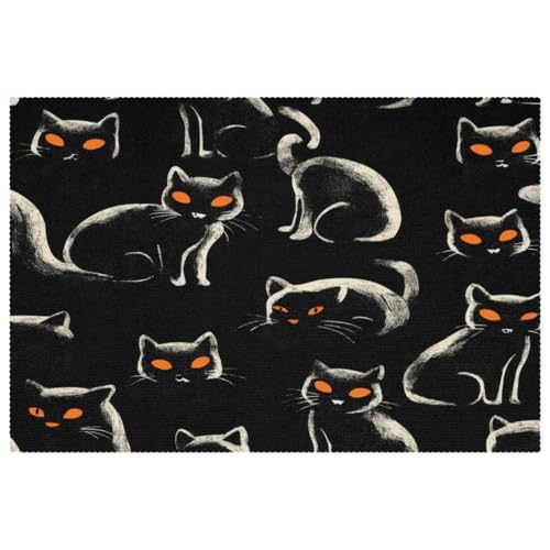 Set de table chat noir lot de 6 dessous de plat lavables 30x45 cm - 2