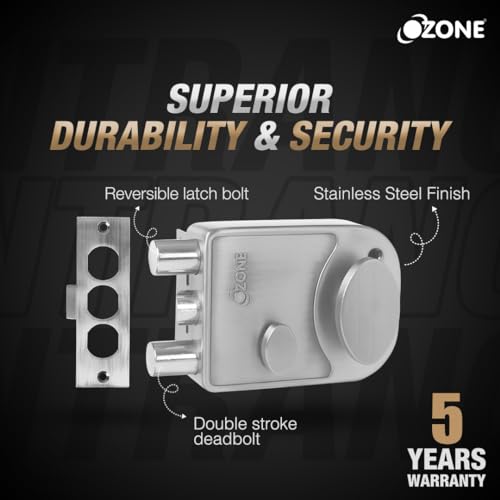 Image of Ozone Night Latch (Single Latch + Double Bolt) for Inside and Outside-Opening Doors | Door Thickness: 30-70mm | (Stainless Steel Finish)