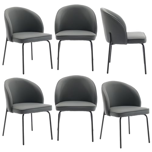 VivoLiving Modern Dining Chairs Set of 6, Contemporary Leather Dining Room Chairs with Thick Cushion and Metal Legs, Grey