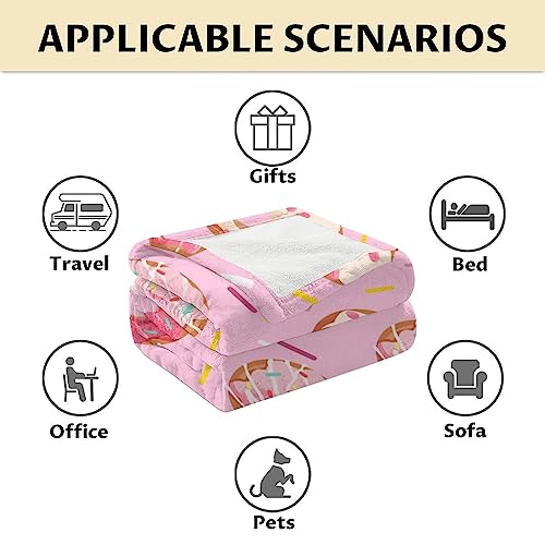 Girls Blanket - 50"x60" Cute Donut Throw Blanket Gifts for Kids & Adults - Pink Soft Fuzzy Doughnut Blanket for Bed, Couch & Living Room