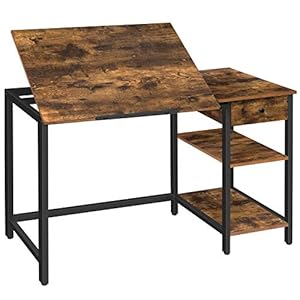 HOOBRO Computer Bureau, Tekentafel, Bureau kantelbaar tafelblad, computertafel met lade en planken, anti-slip strips, stabiel en stevig, praktisch, eenvoudig te monteren, vintage EBF75DN01