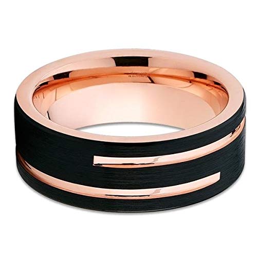 Rose Gold Tungsten Wedding Band,18k Rose Gold,Black Tungsten Wedding Ring,Anniversary Ring,Men & Women,Black Tungsten Ring,Unique Tungsten Ring,Tungsten Carbide Ring,Comfort Fit2