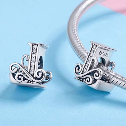 Image of Eternalll Jewellery - Spacer Beads Authentic 925 Sterling Silver Charms Vintage A-Z Letter Alphabet Charms for Bead Bracelets Women Charm Diy Jewelry