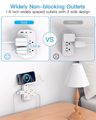 Surge Protector Outlet Extender, 8 Multi Plug Outlet with 3 USB Wall Charger (2 USB C Port), 3 Sided Multi Plug Wall Outlet Splitter, Multiple Plug Adapter for Home Office Dorm Room image 4