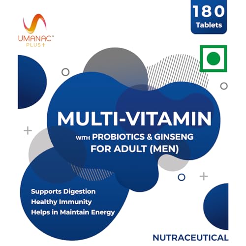 Image of Umanac Plus Men's Multivitamin + Ginseng & Probiotics, 180 Tablets, Supports Immunity, Energy, Brain Health, Hair, Bone & Joint Care, Men Multivitamin Supplement, Daily Nutrition Tablet.
