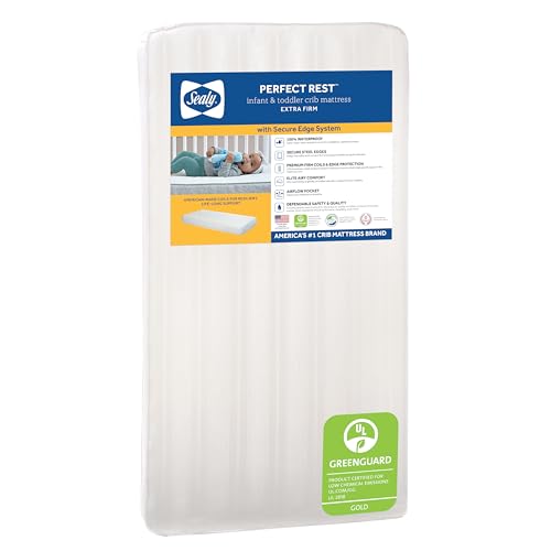 Sealy Baby Perfect Rest Waterproof Crib Mattress plus Toddler Bed Fit, Premium 150 Extra Firm Coils, Non Toxic, Airy Cushioning, GREENGUARD Gold Certified, Safety & Quality Tested, Made in USA, 52X28