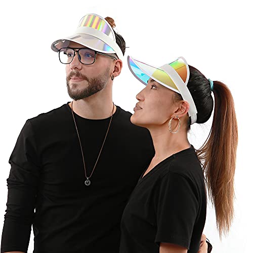 5 Pack Sun Visor Women Beach Sports Travel Running Retro Travel Reflective Clear Bachelor Party Outdoor Golf Trip Sunhat Vsiors Cap (Iridescent,Blue) #TOP3