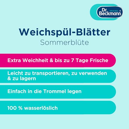 Dr. Beckmann Weichspül-Blätter Sommerblüte – 14 Blätter | Ultra-kompakt, 0 % Rückstände, Duftaktiv bei Berührung, bis zu 7 Tage Frische, ideal für Sportwäsche & Handtücher 2