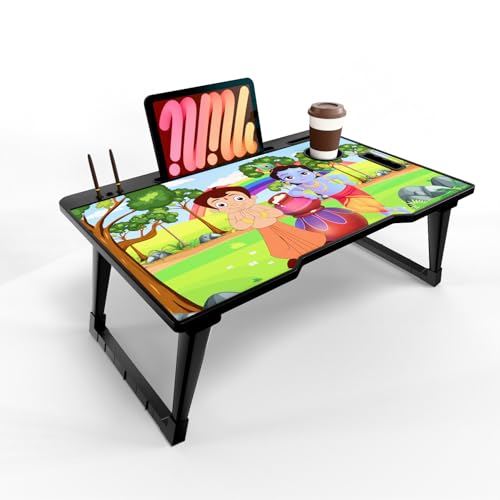Image of Foldable Wooden Mini Laptop Table for Bed, Study Table with Drawer, Tablet /Mobile Holder for Kids & Adults (COTTED BK)