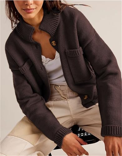 Women Sweater Cardigan Long Sleeve Button Down Knit Tops Casual Outerwear Coats2