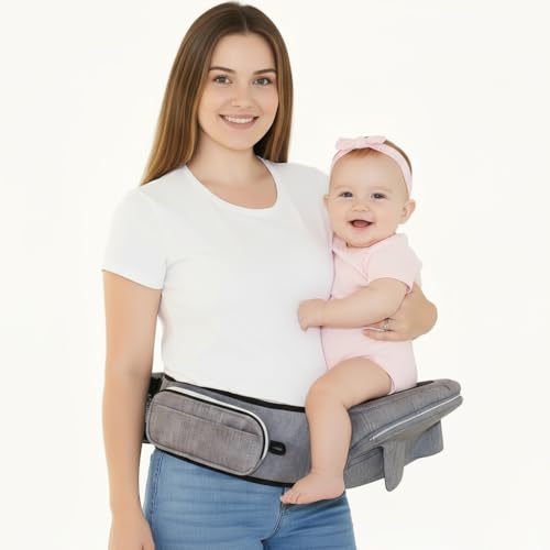 Image of 8-in-1 Toddler Hip Carrier for Baby with Extender, Certified Multi Position Baby Hip Carrier Seat for Newborns, Upto 45 Lbs Baby Side Carrier with Safety Buckles, Non-Slip Seat, Storage Pocket, Gray