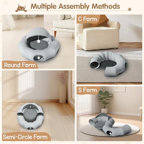 Teeloray Cama de túnel para gatos com barraca, túneis para gatos internos, túnel grande e fofo, com