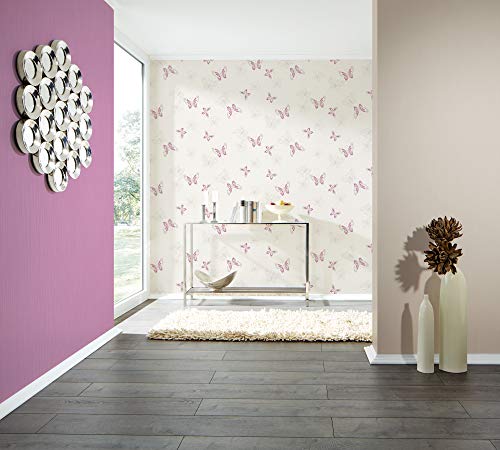 A.S. Création Vliestapete mit Glitter Happy Spring Tapete mit Schmetterlingen 10,05 m x 0,53 m beige metallic lila Made in Germany 347651 34765-1