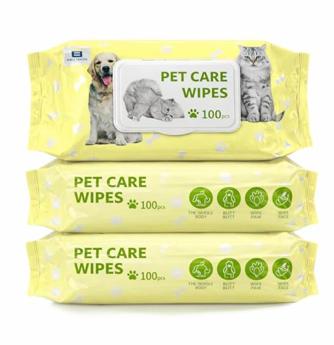 Image of Btag Pet Grooming Wipes for Dogs & Cats (14 x 18 cm) | 100 Count | pH Balanced Dry Bath | Ear, Paw & Coat Cleaning | Hygiene Essentials | Non-Woven Disposable Cloth 40 GSM (Pack of -3)