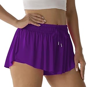 Flowy Athletic Shorts for Women Running Tennis Butterfly Shorts Girls 2-in-1 Double Layer Quick-Drying Comfy Shorts