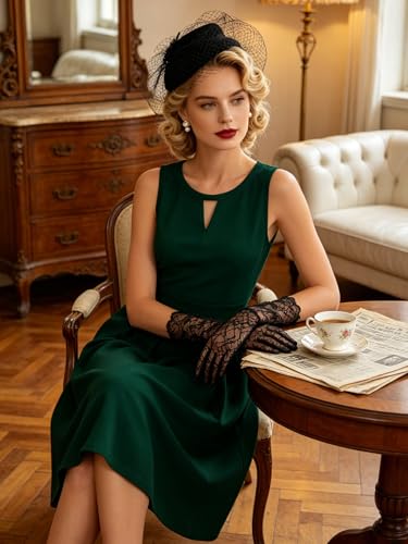 Image of Sureple Women's Retro Sleeveless Swing Casual Work Summer Party Dress with Pockets