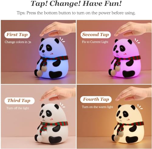 Image of Panda Night Lamp, Panda Touch Silicone Lamp, 7 Colour Changing Light for Kids Bedroom, USB Rechargeable,Birthday Gift for Girls and Boys