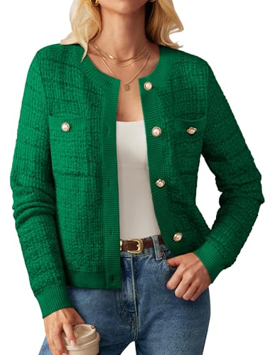 Image of GRACE KARIN Womens Open Front Button Down Long Sleeve Texture Knit Cardigan Sweaters with Pockets