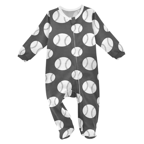 Emelivor Gray Baseball Newborn Baby One-Piece Sleepers Long Sleeve Footed Romper Pjs for Boys Girls
