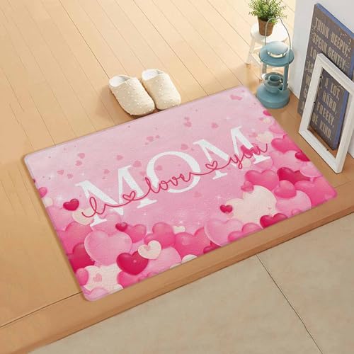 Best Mom Antifatigue Kitchen Bath Door Mat Cushioned Runner Rug,Washable Welcome Floor Sink Mat,Waterproof & Non-Slip Standing Doormat for Kitchen,Happy Mother's Day Ombre Pink Love Heart 24