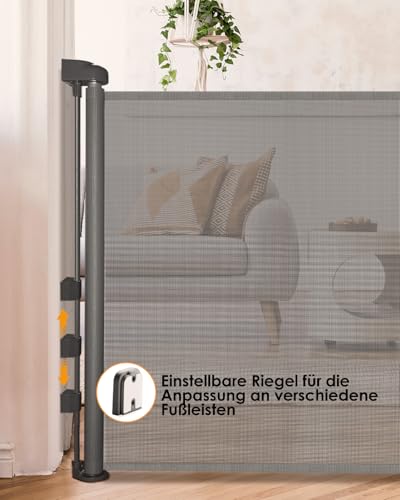 derimkcoa Treppenschutzgitter Ausziehbar für Babys, 0-140 cm Baby Absperrgitter Türschutzgitter Treppenschutzrollo,Tierschutzgitter Geeignet für Treppen/Türen/Innen & Außen (Grau)