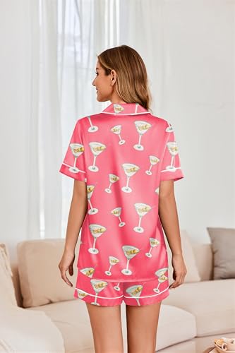 Image of Ekouaer Womens Satin Silk 2 Piece Pajamas Set Short Sleeve Sleepwear | Button Down Top and Shorts Loungewear Set for Sleep, Home, Wedding, Travel, Party, Daily Wear & Great for Sharing