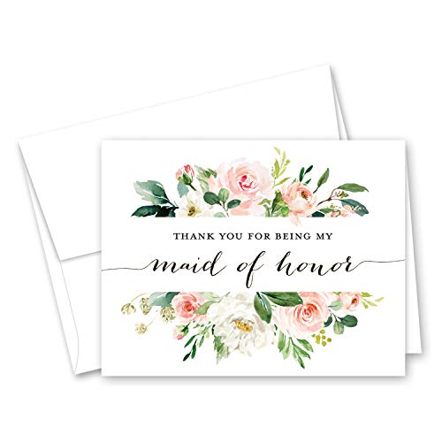 InvitationHouse Blush Floral Bridesmaid Thank You Cards - Bridal Party Thank You Cards - Set of 10
