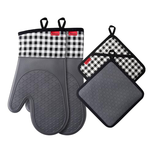 Ankway ASI007 Silicone Oven Mitts And Pot Holders Sets - Ankway Heat Resistant Kitchen Mitts With Waterproof, Flexible Oven Gloves With Quilted Liner For Kitchen Cooking Baking Grilling, Dishwasher Safe thumb #1