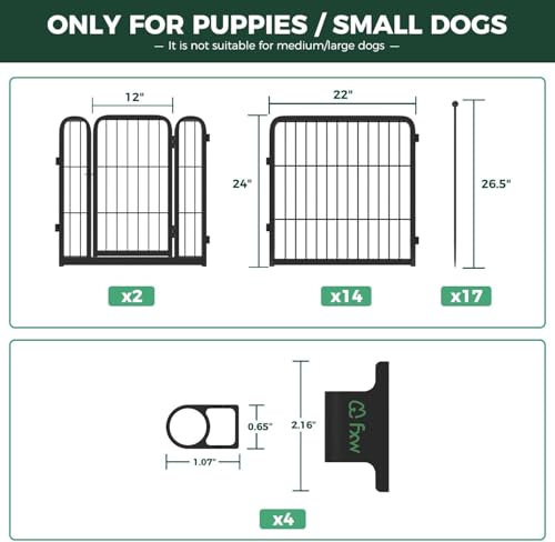 Image of FXW Rollick Dog Playpen Wall Connection Set for Indoor and Yard, 24 Inch 6 Panels for Small Dogs with 4 Fence-to-Wall Anchors, Black | Patented