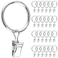 Caianwin 25 Stück Vorhangringe Metall Gardinenringe mit Clips 32mm Innendurchmesser Curtain Rings für Stange Fenster Tür Duschvorhang Wäscheleine(Silber)