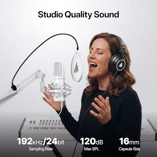 Image of MAONO A04 Gen2 White XLR /USB Condenser Microphone for PC Podcast Recording | 192kHz /24Bit Plug & Play Computer Cardioid Metal Mic with Software, Pro Sound Chipset for Content Creation, Stream, YouTube