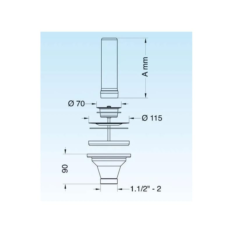 Bonde avec tube de surverse acier inox 320 mm pour évier diamètre 90 mm
