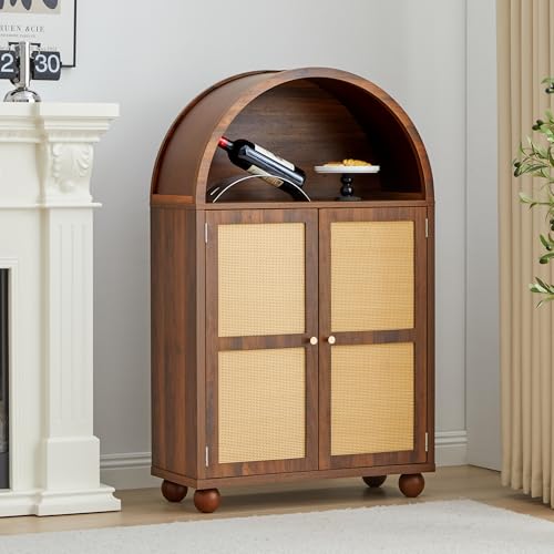Sylphorium Modern Arched Storage Cabinet with Rattan Decor Doors, Freestanding