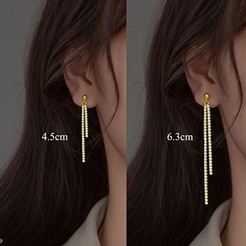 SLUYNZ Sterling Silver Crystal Rhinestone Linear Drop Earrings for Women Teens CZ Long Dangle Earrings Tassel Chain Studs3