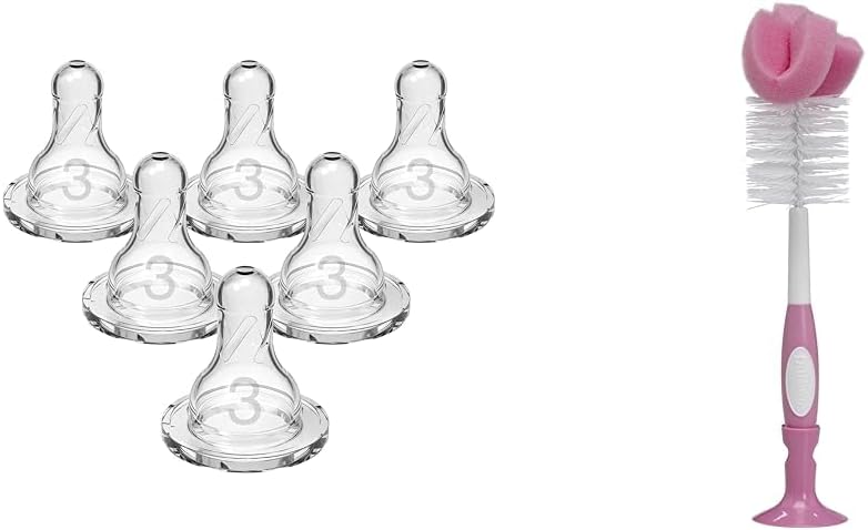 Dr. Brown's Level 3 Medium-Fast Flow Nipple 6 Pack and Bottle Brush Bundle