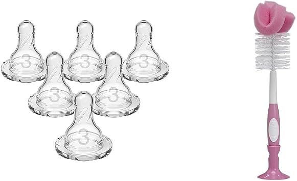 Dr. Browns Level 3 Medium-Fast Flow Nipple 6 Pack and Bottle Brush Bundle