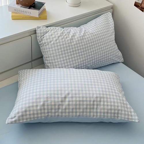Image of Nayoroom Gingham Duvet Cover King Size Reversible Blue Plaid Checkered Duvet Cover 3 Pieces Soft Breathable Washed Microfiber Girls Dorm Bedding Set for All Seasons
