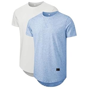 Comdecevis Mens 2 Pack Cotton Crewneck T-Shirts Hipster Hip Hop Longline Tees Shirts