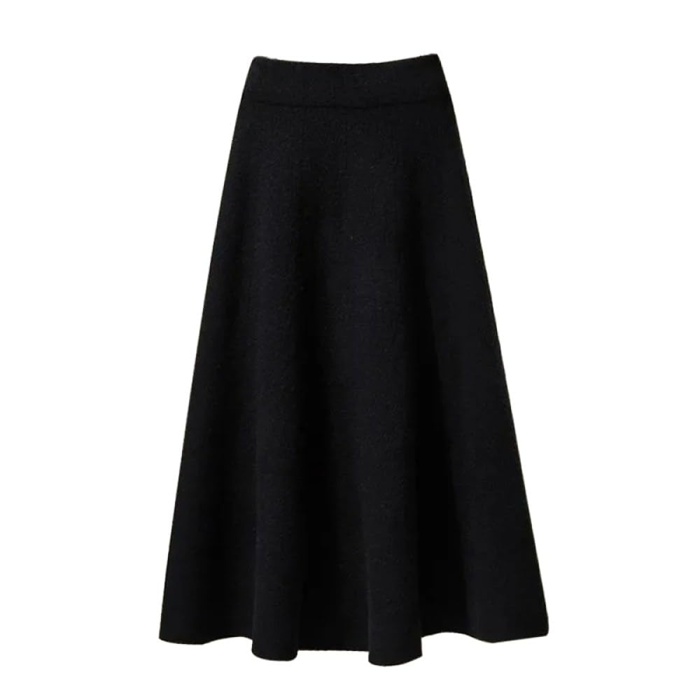 COSKTIARL Falda De Punto para Mujer - Falda De Punto Plisada Negra De Talla Grande Faldas Acampanadas De Cintura Alta Elásticas Vintage Ropa De Mujer Elegante Faldas Largas para Otoño Invierno