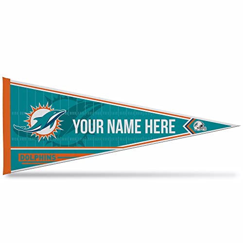 Image of Rico Industries NFL Football Miami Dolphins Personalized - Custom 12 inch x 30 inch Soft Felt Pennant - EZ to Hang
