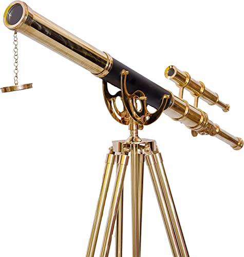 Telescopio de latón doble con trípode de madera miniatura 2