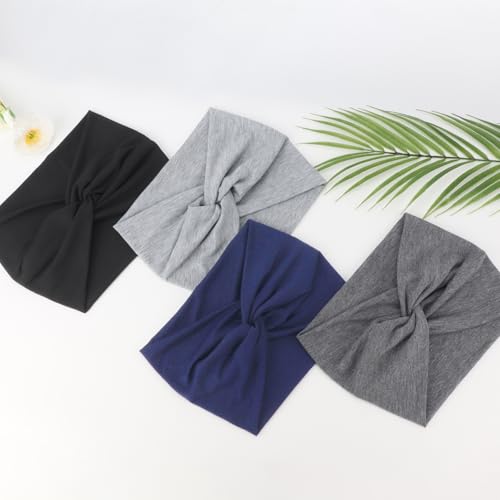 Image of DRESHOW 4 Pack Turban Headbands for Women Wide Vintage Head Wraps Knotted Cute Hair Band Accessories
