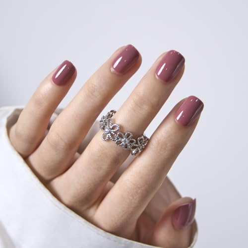 Image of CurvLife Extra Short Square Press On Nails, Dark Red, Muted Blush, Soft Gel