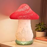 WISUCL Cordless Mushroom Lamp - Rechargeable Touch Lamp for Nightstand, 3 Color Temperature Bedside Lamp with Rotating Castle Shade, Battery Operated Small Lamp for Bedroom, Nursery, Kids Room
