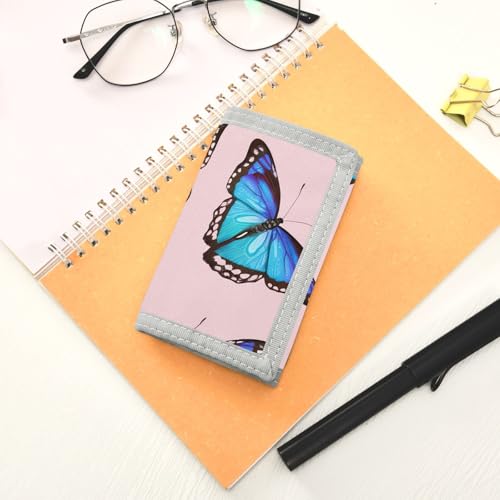 Bluebutterflies Elegant Pink Kids Wallet for Boys Girls Trifold Sport Outdoor Wallets for Teen Children Youth Wallet with Zippered Coin Pockets Card Holders Front Pocket Wallets with Magic Sticker 7