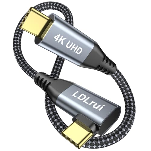Image of LDLrui USB C Monitor Cable, 4K 60HZ Display, Right Angle 1FT, 20Gbps Data Transfer, 100W Charging, 90 Degree USB 3.2 Gen2x2 Video Cable for MacBook Pro, iPhone 17 /16, SSD, Portable Monitor, CarPlay