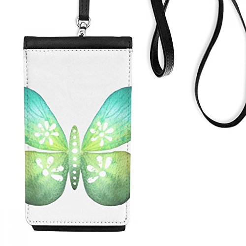 Sacoche téléphone feuille verte papillon et porte-monnaie suspendu en cuir
