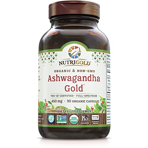 NutriGold Organic Ashwagandha Gold, 500 mg, 90 Plantcaps - Clinically-Proven, Non-GMO, Full-Spectrum Root Standardized Extract Powder Supplement